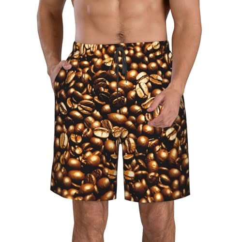Funny Roasted Coffee Beans Print Stylish Men Beach Shorts Lightweight Cozy Swim Trunks Summer Casual Outings Holiday