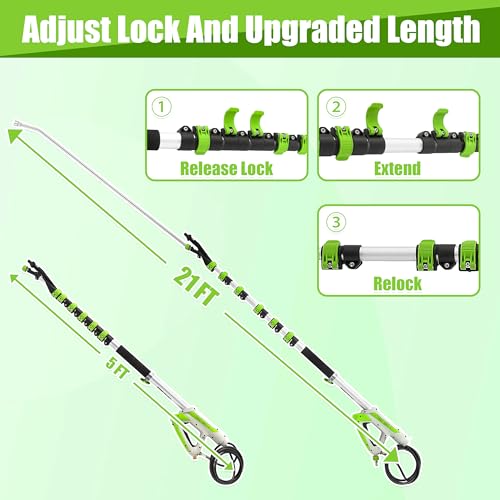 Tool Daily 21FT Telescoping Pressure Washer Wand with Brush, Power Washer Extension Wand, Aluminum Telescopic Gutter Cleaner with 3 Curved Rods, 5 Sprayer Nozzle Tips and Adjustable Belt, 4000 PSI