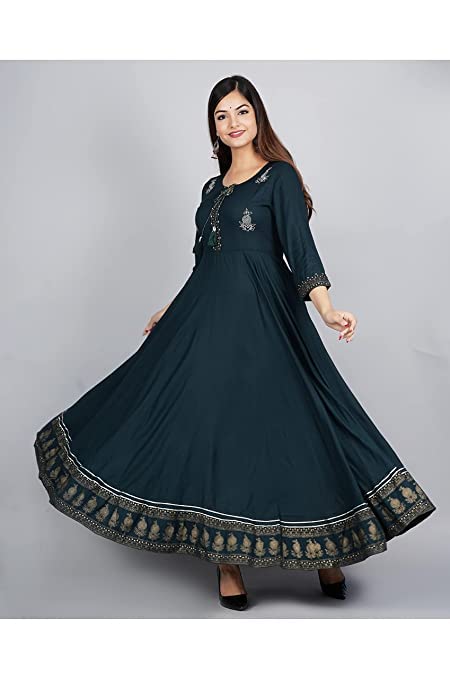 Image of JAYROSH Women's Embroidered Rayon Anarkali Kurta Gown | Flared Kurti for Women & Girls