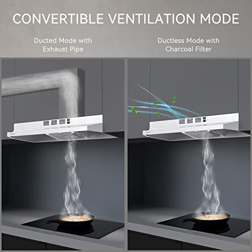 Hermitlux Range Hood 30 Inch Under Cabinet, Convertible Kitchen Exhaust Fan, Stainless Steel Vent Hood With Led Light #TOP5