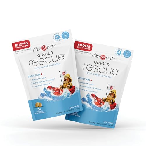 The Ginger People Ginger Rescue Digestive Wellness Lozenges (Soft) | Extra Strength - 800mg | Nausea Upset Stomach Motion Sickness Mild Heartburn Indigestion 30 Count (Pack of 2)