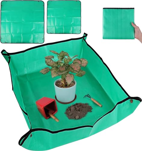 Thecom 園芸シート ガーデニングマット 作業マット 防水 プランティング ガーデニング シート 家庭菜園 グリーンシート 植え替え 土運び 肥料混ぜ 庭仕事 寄せ植え ベランダ 室内 畑 (S&Mサイズ 各1枚ずつ)