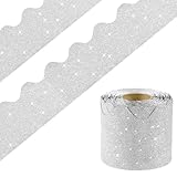 DMJUNCONG 68.9 Feet Glitter Bulletin Board Border Scalloped Bulletin Board Trim for Classroom Decoration,Bedroom Wall Decoration,Home Decoration,Birthday Party Decorations (Silver)