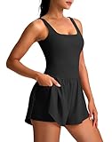 Soothfeel Womens Workout Romper Running Onesie One Piece Jumpsuit Shorts Tennis Gym Active Athletic Rompers for Women Summer (Black, S)