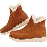 Women's Classic Slip Resistant Ankle Snow Boots, Warm Fur Lining Windproof Cold-Proof Slip On, Durable Grip Rubber Sole (5.5,Brown)