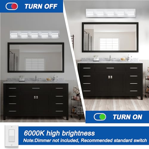 Image of IZORRO LED Modern Bathroom Lights Fixtures(5-Light,Dimmable,360Rotate),Matte White Acrylic Wall Lighting,Vanity Lights for Bathroom Over Mirror - 6000k 30In (No Assembly Required)