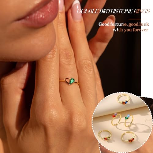 Birthstone Rings for Women Non Tarnish Gold Rings Mothers Day Gifts Birthday Gifts for Teen Girls Dainty 14K Plated Adjustable CZ Stacking Promise Ring Christmas Stocking Stuffers Anniversary Jewelry for Friend Sister Girlfriend Mom