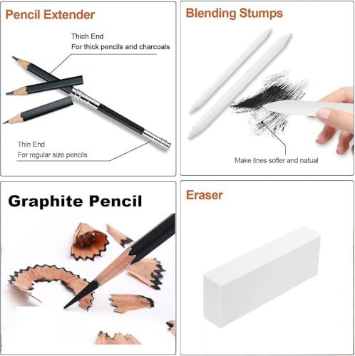 Corslet 28 Pc Drawing Pencils Sketch Pencil Set Art Supplies Set for Kids Adults Beginners Professional Sketching Kit Art Graphite Charcoal Pencil Blending Stump Drawing Kit Shading Pencils Set