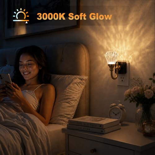 Image of JandCase Night Light, Night Lights Plug into Wall, Crystal LED Nightlight | 0-100 LM Dimmable Nightlights, Dusk to Dawn Sensor, 1W Vintage Rotatable Nite Light for Bathroom Hallway Decor, 1 Pack