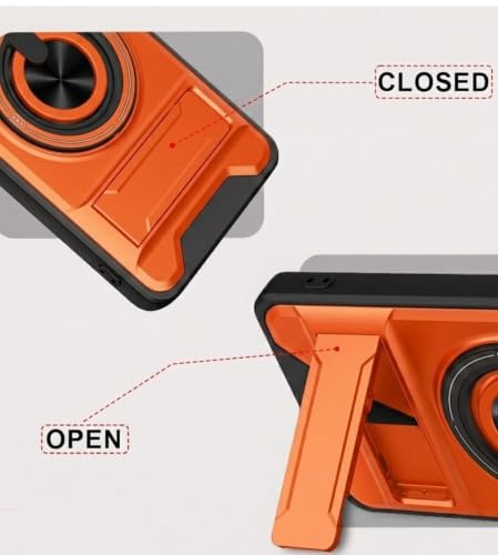 Image of Armor Camera Slider Back Case Cover for Moto G35 5G with Bracket Stand (Orange)