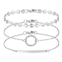BONNYBIRD® Edelstahl Armband Damen Silber Armbänder Set Armkette Silberarmband Frauen Silbernes Kreis Plättchen Bar Armkettchen Boho Damenarmband Wasserfester Sommer Schmuck Bracelet Silberschmuck