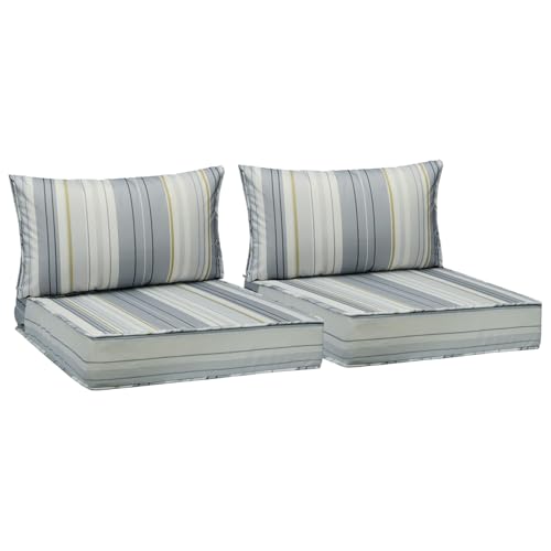 Image of AAAAAcessories Outdoor Seat Cushions for Chairs, Fade-Resistant, Waterproof Patio Furniture Replacement Cushions, 25.5 inch x 25.5 inch x 5 inch + 25.5 inch x 13.5 inch, Set of 2, Ash Blue Harbor Stripe