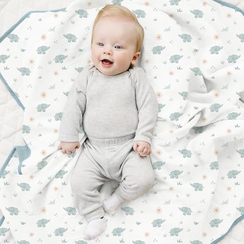 Image of Konssy Muslin Baby Blankets, Super Soft 100% Cotton Crib Blanket | Soft Lightweight Nursery Swaddling Wrap for Girls Boys, Infant Toddler, 40 X 36 In, Elephant