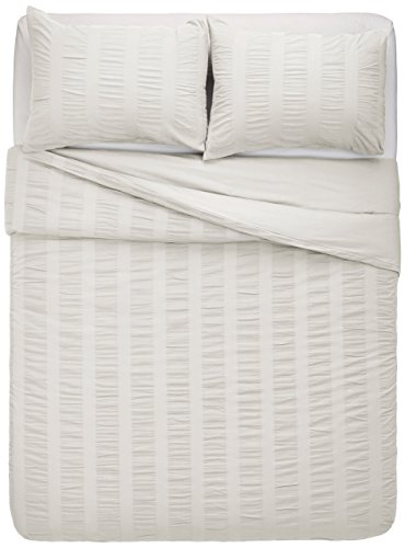 Image of Pinzon Seersucker Duvet Cover Set - Full /Queen, White