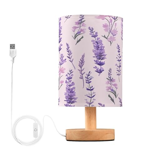 SDMKA Lavender Bouquet Bedside Table Lamp for Bedroom, Minimalist Nightstand Lamp with Round Fabric Shade for Living Room, Office, No Bulb Required