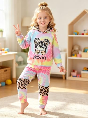 Image of Kid Toddler Girl Clothes - Tie Dye Hoodie Sweatshirt Girl Outfits Pullover Jogger Hooded Sweatpant Set