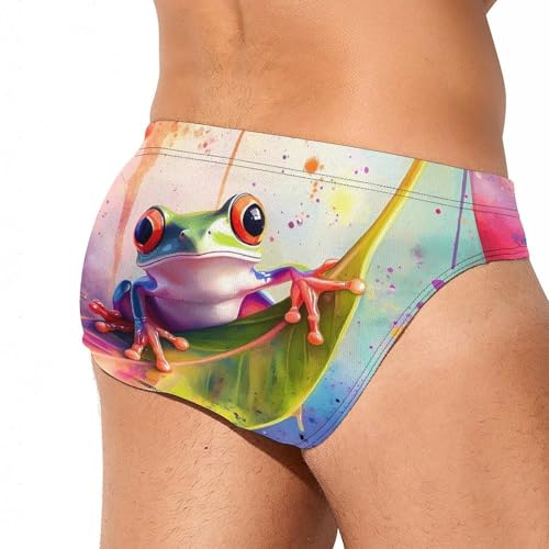 Tree Frog on A Leaf Mens Swim Briefs Bikini Sexy Low Rise Trunks Swimsuit Bathing Suit Beach3