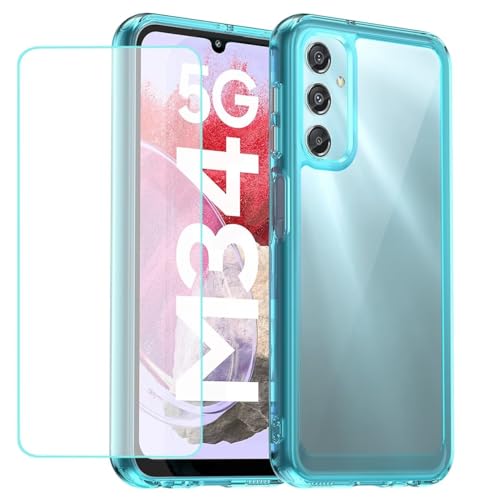 Wanyuexes Case for Galaxy A24 4G Case/Samsung A24 5G SM-A245F Case with Tempered Glass Screen Protector, Clear Hard PC Back & Soft TPU Bumper Protective Phone Cover for Samsung Galaxy A24 Crystal Blue