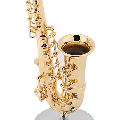 Miniatur Altsaxophon Replik mit Ständer und Gehäuse Vergoldetes Instrument Modell Ornamente Erstklassiges Mini-Musikinstrument Modell Golden Plated Musical Ornaments