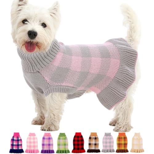 Image of Dog Sweater Dress Plaid Knitwear for Large Dogs Girl Christmas Clothes