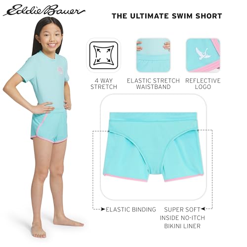 Image of Eddie Bauer Girls' UPF 50+ Rash Guard Sun Tee Shirt and Swim Short Set