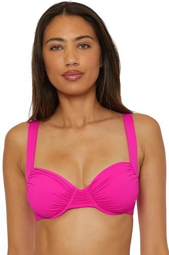 BECCA Color Code - Women's Shirred Underwire Bikini Top, Adjustable, Tie Back, Swimwear Separates for Women, Azalea, Medium