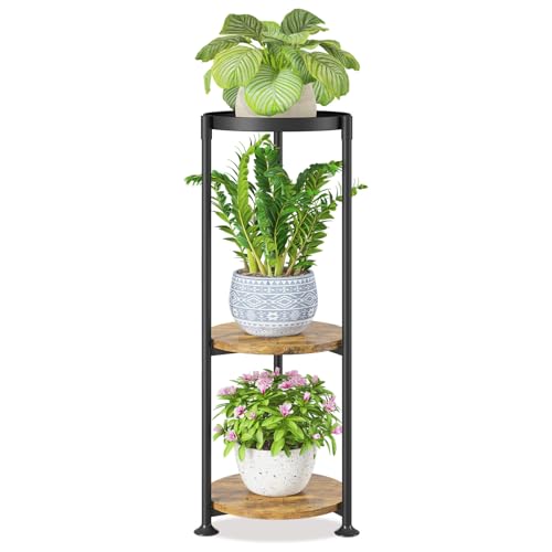 LASZOLA 3 Tier Black Plant Stand Indoor for Large Tall Heavy Duty Flower Planter, Metal Vertical Multi Level Rack for Narrow Floor Corner, Sturdy Round Holder Organizer, Modern, Mid Century, Farmhouse