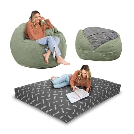 CordaRoy's Chenille Bean Bag-Convertible Bean Bag Chair-Machine-Washable Chenille Fabric Cover-for Basement,Living Room,Game Room,Dorm & More - Queen Size - Moss | Made in The USA