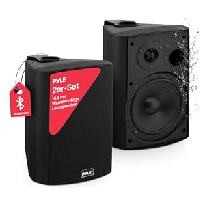 Pyle Musikbox Bluetooth Outdoor Lautsprecher Box Wasserdicht – Marine Speaker Outdoor & Indoor – Box 2-Wege für Außen & Innen, Wand & Theater, Schwarz