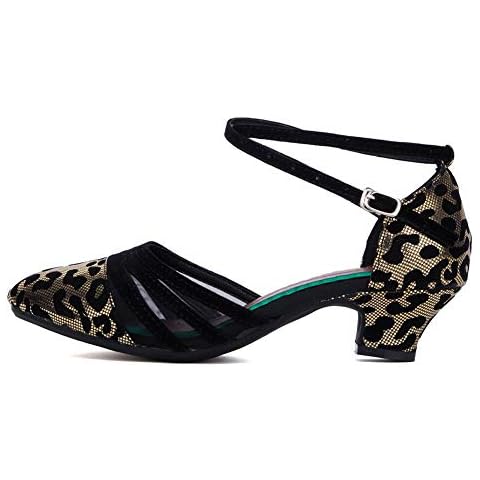 HROYL Women Latin Dance Shoes Modern Salsa Tango Ballroom Dance Shoes for Wedding Evening Party,DY302-S,Leopard+Gold-3.5,UK 4 Cover