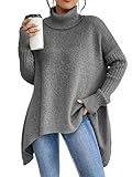  ticticlily Pull Femme Hiver Automne Chaud Chic et Élégant Pulls Manches Longues et Col Roulé Pulli en Tricoté Ample Décontracté Sweater Jumper Chandail en Maille A Gris XL