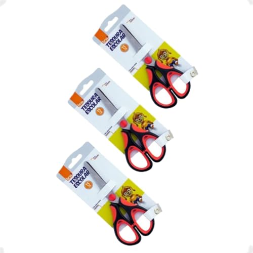 123 organizei, Kit 3 Tesoura Escolar De Aço Inox Com Cabo Emborrachado 13cm