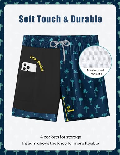 Image of APTRO Men's Swim Trunks with Compression Liner 5 Inch Bathing Suit Beach Swimsuits