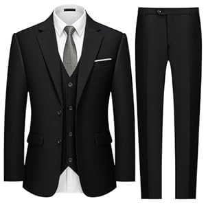 MAGE MALE Mens 3 Piece Slim Fit Suits Tuxedo Suit Set Prom Wedding Suits Two Button Blazer Jacket Vest Pants with Tie