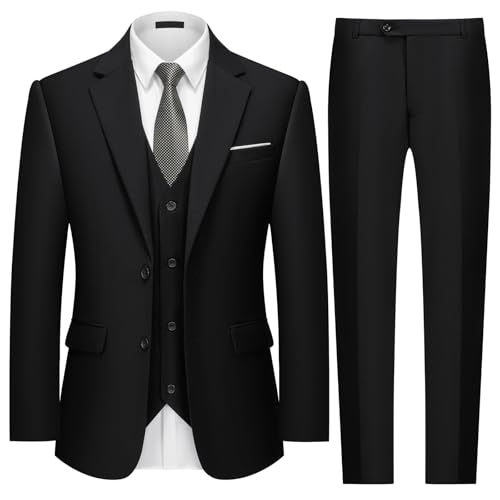 MAGE MALE Mens 3 Piece Slim Fit Suits Tuxedo Suit Set Prom Wedding Suits Two Button Blazer Jacket Vest Pants with Tie