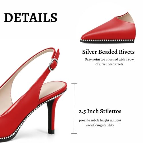 Image of YODEKS Slingback Heels for Women Pointy Toe Beaded Heels Close Toe Kitten Heel Pumps 2.5 Inch Stiletto Pumps Wedding Party Dressy Shoes