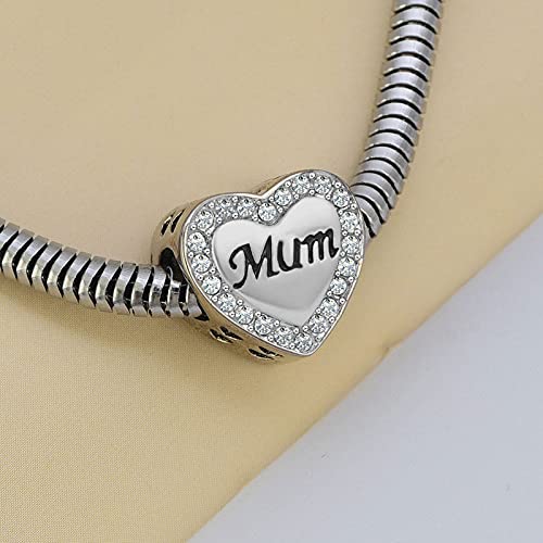 Abalorio de corazón Love Mum compatible con pulseras Pandora en plata 5