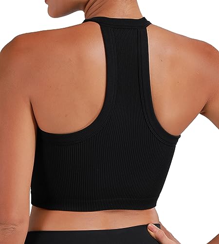 Sunzel Ribbed Tank Tops for Women, Halter High Neck Seamless Cute Crop Top, Basics Sleeveless Workout Athletic Yoga Shirts3