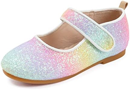 TOZHCITA Rainbow Dress Shoes Girl's Glitter Princess Shoes Toddler Mary Jane Shoes Sparkly Party Ballet Flats in Casual Wearing Colorful Gift for Little Girls