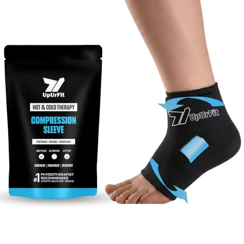 Image of UpUrFit Hot & Cold Compression Sleeve | Reusable Ice-pack Wrap for Ankle| Pain Relief | Sports Recovery | Freezer or Microwave Friendly | 360 Wearable Ice pack for Pain Relief