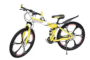 QUESEC Latest X6 Series Foldable/Folding mac Wheel 6 Spoke New MTB Bicycle/Bike with 21 Speed Shimano Gear for Men Cycle Under 15000 - Ideal for 12 + Years - Yellow White