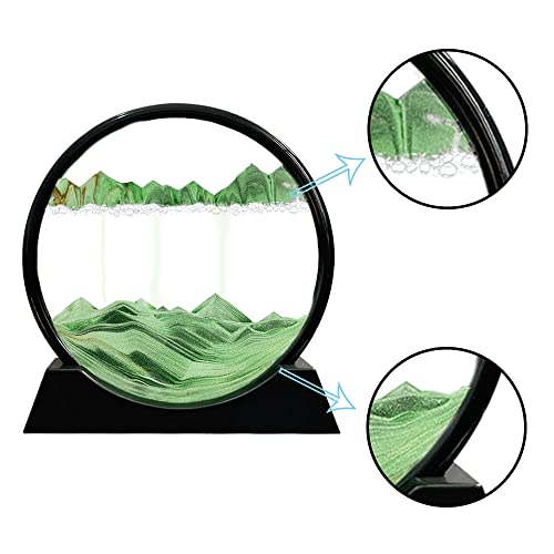 Sablier 3D art dynamique de 20cm en verre rond avec sable mouvant vert