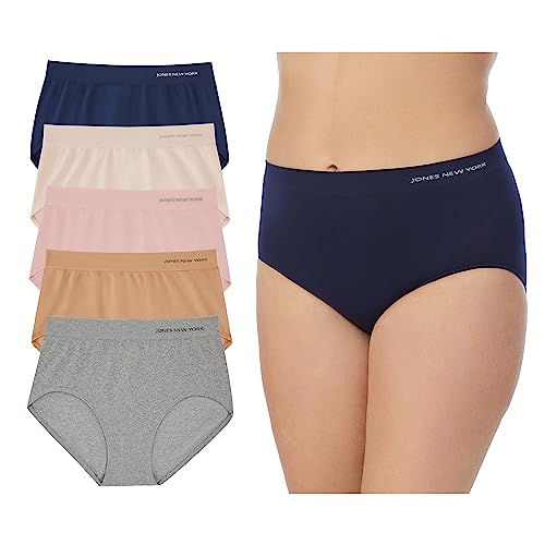 Jones New York Underwear for Women Modern Brief Full Coverage Seamless Stretch Comfort Panties - 5 Pack Multipack