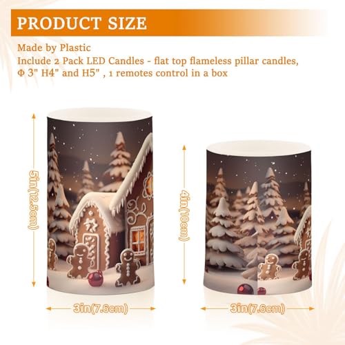 Image of ALAZA Christmas Gingerbread House Flickering Flameless Candles Battery Operated with Remote Timer,Tea Light Candles LED Pillar Votive Candles Set of 2 for Outdoor Indoor Decorations
