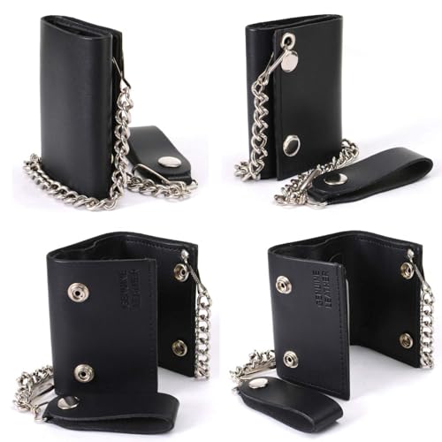Milwaukee Leather MLW7831 Men's 4" Classic Black Plain Genuine Leather Tri-Fold Biker Wallet w/Anti-Theft Stainless Steel Chain - One Size by Milwaukee Leather - Used condition - Image 5