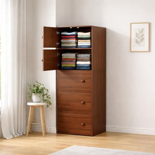 Image of Mevigo 5-Door Morden Wooden Collapsible Wardrobe for Storage /Space Saving Wooden Wardrobe with Doors /Collpsible Storage Organiser /Closet for Bedroom /Living Room -Wallnut