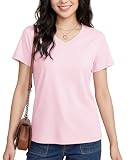 [KEFITEVD] レディース 冷感シャツ 夏服 半袖tシャツ 無地 vネック カジュアル てぃーしゃつ 柔らかい 通気 着痩せ 部屋着 フィットネス おしゃれ 春 夏 トップス ピンク L