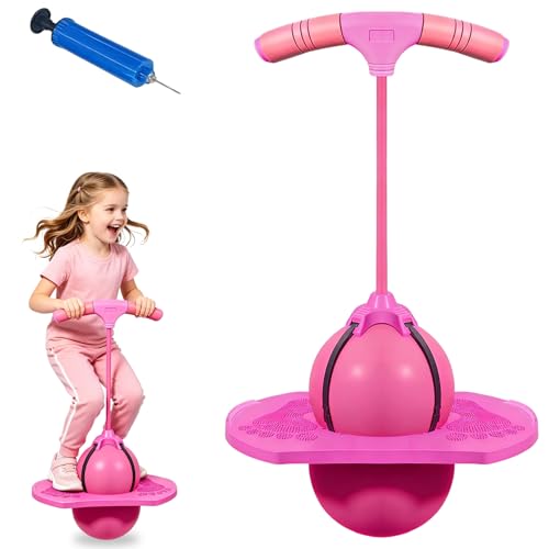 Pelota de Salto de Pogo, Pogo Balón de Salto, Pelota de Salto de Equilibrio, para Entrenar el Equilibrio, usable en salón, terraza y jardín, con Bomba (Rosa)