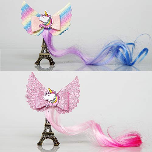 Sunormi 3-Colors Princess Kids Hair Clips In 14 Inch Hair Extensions Kids Girls Ponytails Hair Bows Pins Festival Halloween Hair Weave (White/Rainbow/Pink) #TOP2