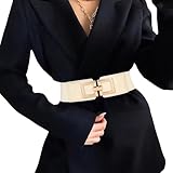 JASGOOD Ceinture Large Femme Élastique pour Robes Ceinture Femme Grande Taille Extensible Vintage avec Boucle Dorée,Beige,Taille 92 103 cm(Longueur 90 cm)